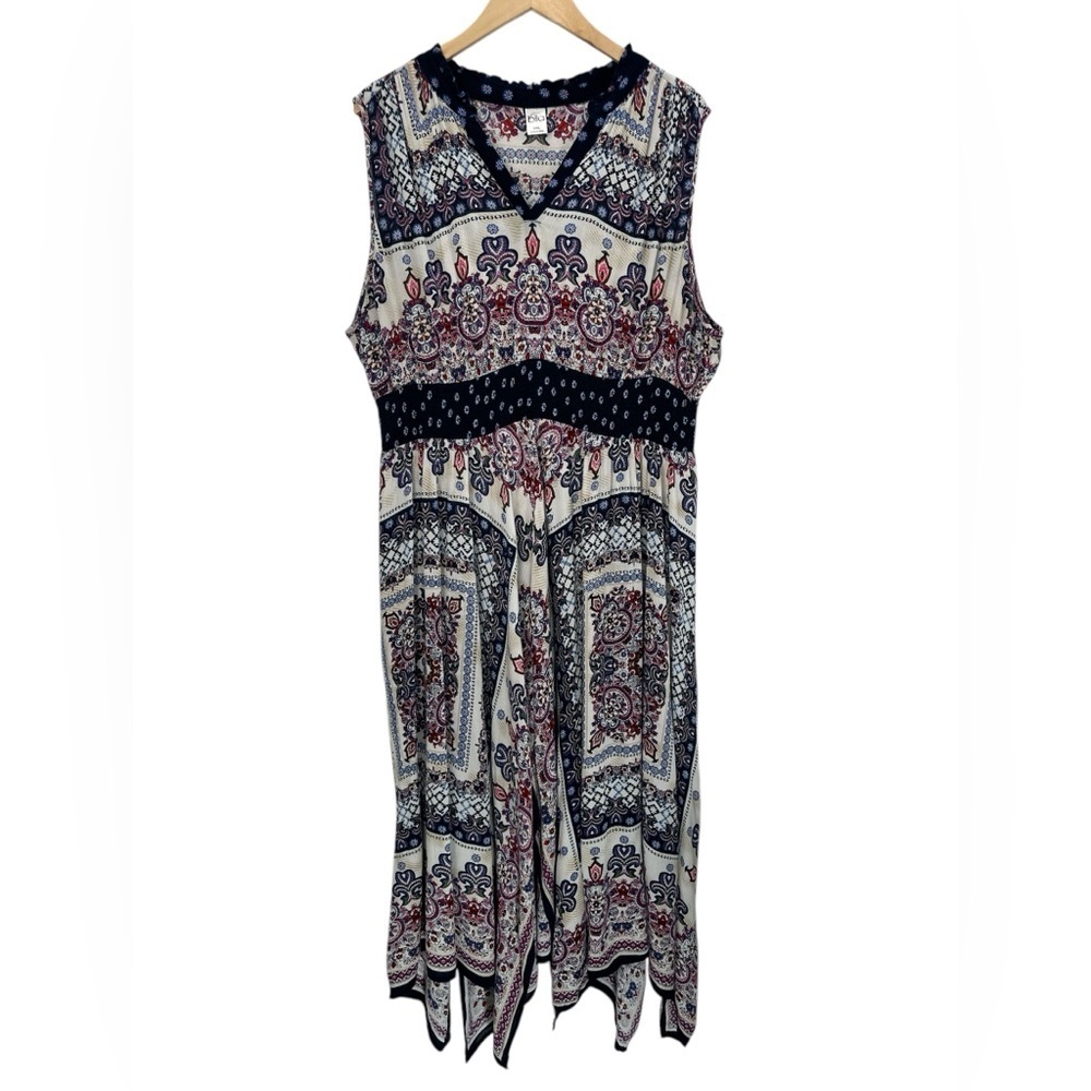 Bila V-Neck Sleeveless Handkerchief Asymmetric Hem Boho Maxi Dress